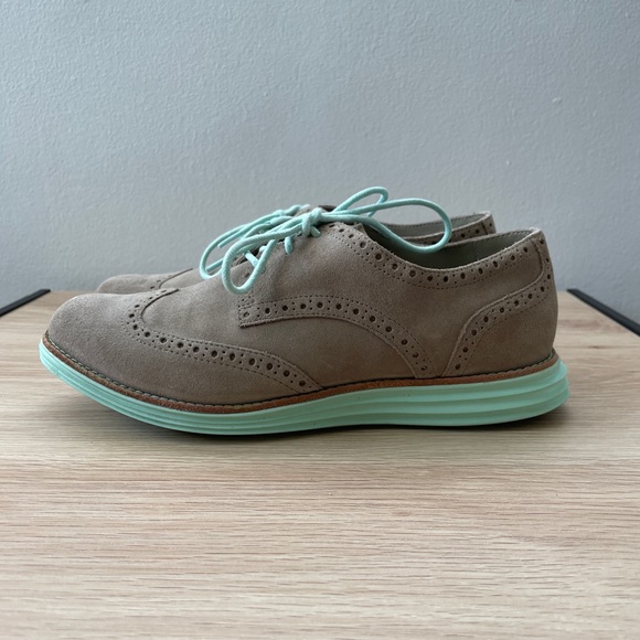 Cole Haan Lunargrand Lace-Up Oxfords Beige Suede and Green Size 7.5 Women’s - Picture 2 of 9
